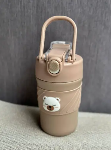 Термос дитячий  «Cute Bear» поїлка з трубочкою нержавіюча сталь 420 мл Коричневий - фото 3