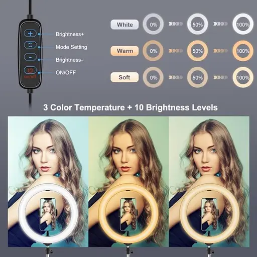 Кільцева USB LED лампа Puluz PKT3090B 10,2" зі струбциною - фото 5