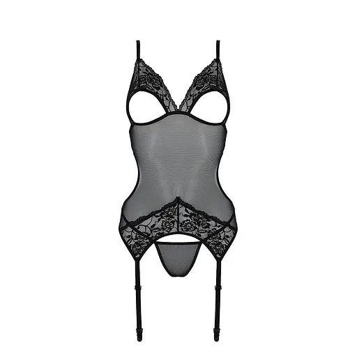 Корсет з підв'язками та ажурним ліфом Passion Christa CorSet black L/XL - фото 5