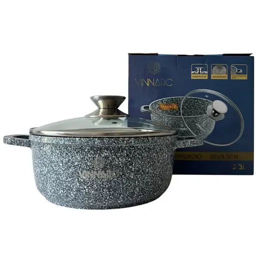 Каструля Vinnarc кругла 20 см 2.3 л попелясто-сірий (GR-0320CE) - фото 3
