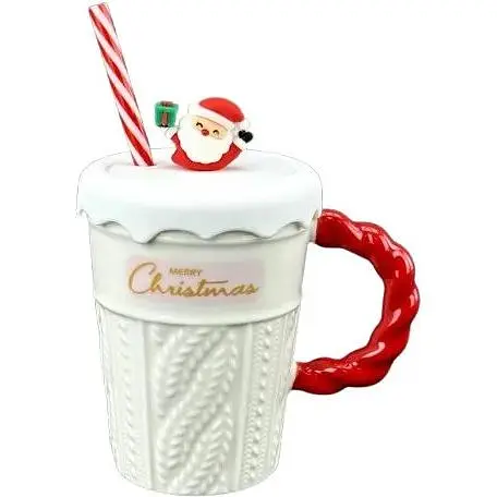 Чашка новогодняя Olens 102-1061-2 Рождественский свитер керамика с крышкой и трубочкой 380 мл Белая - фото 1