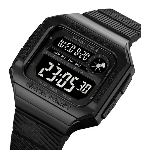 Часы мужские спортивные наручные Skmei 2022 (Черный с черным циферблатом) - фото 2