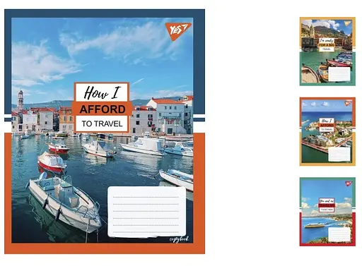 Зошити учнівські 36 аркушів клітинка. YES Travel, зошит дя записів 15 шт. в упаковці
