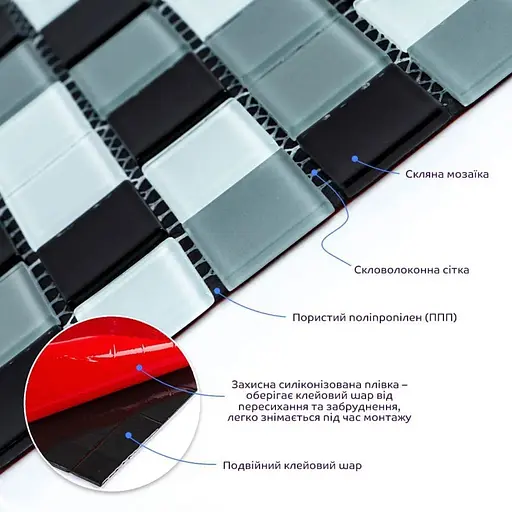 Мозаика зеркальная Wall Sticker 298х298х4.5мм Черно-серая SW-00002369 - фото 6