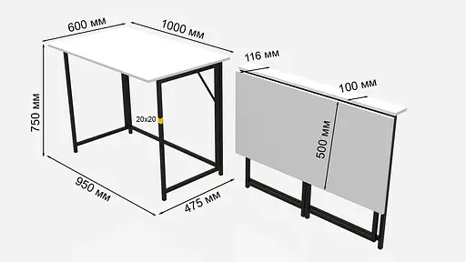 Стіл розкладний Моріс Ferrum-decor 750x1000x600 Чорний метал ДСП Біле 16 мм (FRD-104669) - фото 8