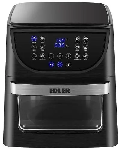 Мультипіч Edler EDAF-8221, Black, 1700W, 12л, 12 програм, керування сенсорне, таймер, автовідключення, антипригарне покриття чаші, оглядове вікно, виделка для курки, сітчатий барабан, решітка, інструмент для вилучення гриля
