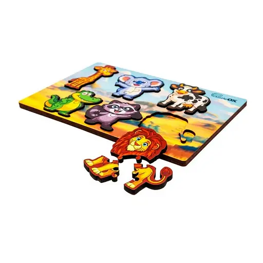 Деревянный пазл-вкладыш "Умный мир: Дикие животные" PuzzleOK Puz-88750 А5, 18 элементов - фото 2