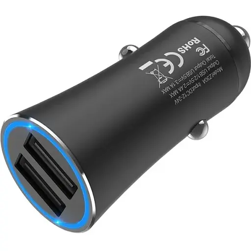 Автомобільний зарядний пристрій Hoco Z30a Easy Route 2USB металевий з індикатором чорний - фото 1