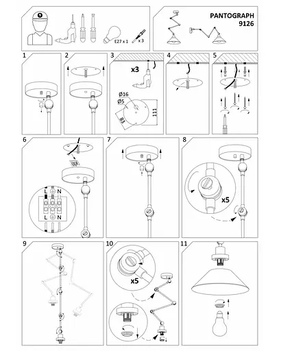 Бра Nowodvorski 9126 Pantograph E27 1x60W IP20 Bl - фото 5