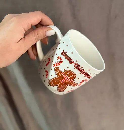 Кружка новогодняя Рождественское печенье керамика в подарочной упаковке 350 мл Белая - фото 3