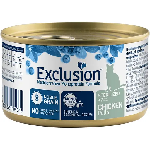 Консерви Exclusion Sterilized Chicken 7+ для стерилізованих котів віком 7+ з куркою 85 г - фото 1