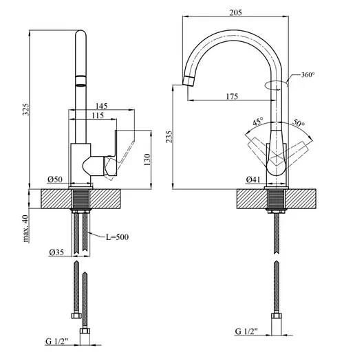 Змішувач для кухні з висувним виливом Kroner KRP Edelstahl Klassisch - ESG03915 (CV032281) - фото 9