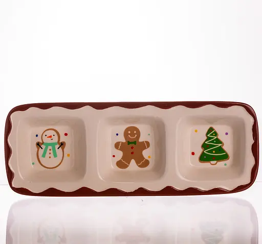 Менажница новогодняя фарфоровая Yiwu Merry Christmas на 3 секции для закусок 30×11×2.5 см CR-1-41 - фото 2