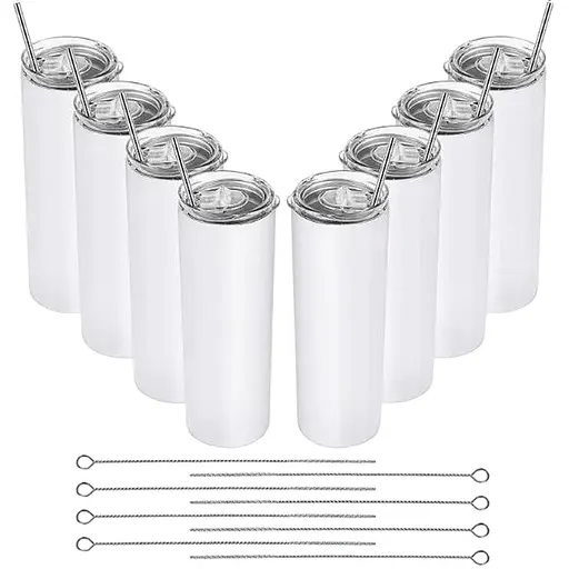 Дорожні стакани на 20 унцій, вузькі стакани з нержавіючої сталі з соломинкою з кришкою на 8 упаковок, ізольовані стакани з подвійн