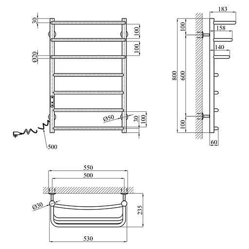 Полотенцесушитель электрический Kroner KRP Prima EL800x500-7 (CV036336) - фото 6