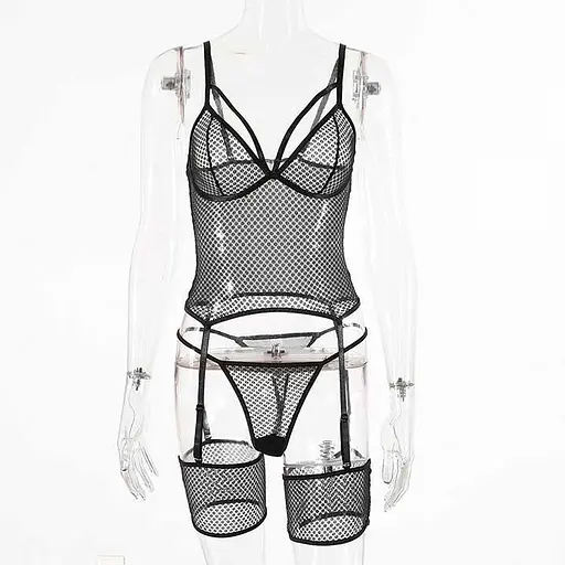 Комплект спокусливий з імітацією панчіх S/M Чорний K000830 - фото 5