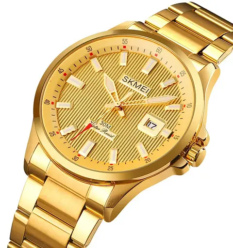 Чоловічий наручний годинник Skmei 1654 (Золотистий на сталевому браслеті) - фото 2