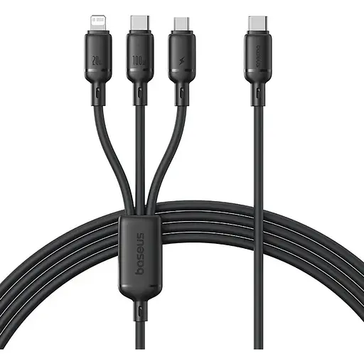 Кабель 3 в 1 Baseus Silky One-for-Three Fast Charging Cable USB-A to M+L+C 100W 1.5 м Черный - фото 1
