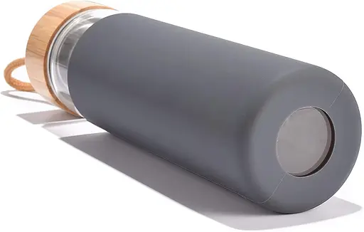 Пляшка скляна OldBro бамбукова кришка із захисним силіконовим чохлом Grey 590 мл - фото 3