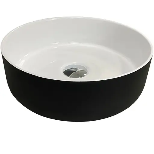 Раковина Adamant умывальник ARENA искусственный камень круглая без перелива 360х113мм врезная черно-белый - фото 1