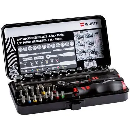 Набір головок торцевих Wurth 1/4" з тріскачкою в кейсі 33 шт. Zebra (096511 32) - фото 2