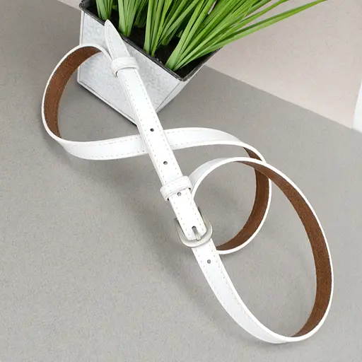 Ремень женский лаковый белый PS-1538 (115 см) узкий под платье - фото 3