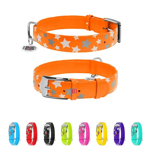 Нашийник для собак шкіряний Waudog Glamour з QR-паспортом візерунок "Зірочка" світлонакопичувальний/світловідбивний XL Ш 35 - фото 2