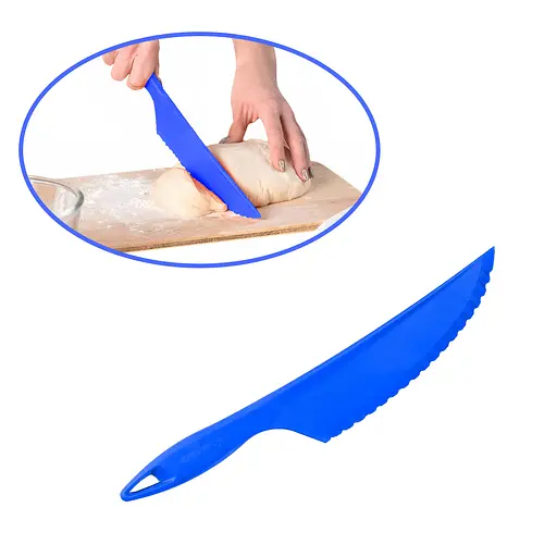 Пластиковий кухонний ніж для силіконового килимка крему, торта, тіста овочів та фруктів 30.5 см, Kitchette Синій 84346 - фото 2