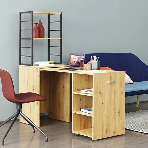 Стіл-тумба трансформер Смарт 4/1 з етажеркою Ferrum-decor 1430x1450x500 Чорний метал ДСП Дуб Артизан 16 мм (FRD-105128)