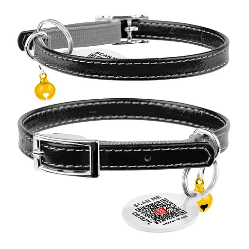Ошейник для кошек кожаный Waudog Glamour с QR-паспортом без украшений XXS Ш 9 мм Д 17-20 см черный