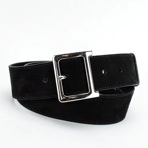 Ремень женский широкий замшевый JK-5017 черный с серебристой пряжкой (120 см) - фото 2