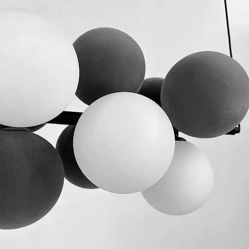 Видовжений чорний світильник на 4 білих та 8 графітових плафонів | Арт. 908/12 BK+GR+WT | Line F - фото 3