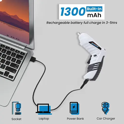 Акумуляторна викрутка Cheston з бітами Живлення від акумулятора (1300 мАч) з 2-позиційною поворотною ручкою - фото 5