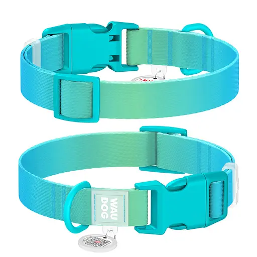 Ошейник для собак из нейлона Waudog Nylon Recycled с QR-паспортом градиент пластиковый фастекс M Ш 20 мм Д 28-40 см