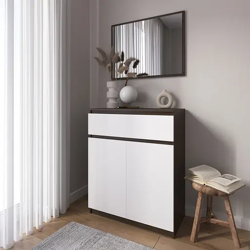 Комод тумба Vays R-23 Венге Темний-Білий фасад, з шухлядою та відділенням з полицями, без ручок, ЛДСП, 80×40×98 см - для дому, спальні, передпокою