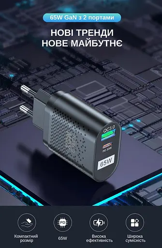 Зарядное устройство XON PowerCharge 65W (PD33) USB Type-C (PCWB065033A1С1B 6051) Черный - фото 6