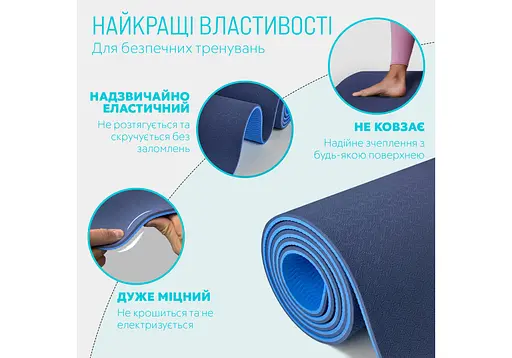 Коврик для йоги и фитнеса EasyFit TPE+TC 6 мм двухслойный + Чехол синий с голубым (EF-1924s-BLB) - фото 3