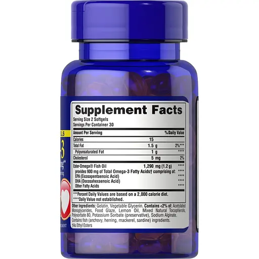 Жирные кислоты Puritan's Pride Omega 3 Fish Oil 1290 mg, 60 мини капсул - фото 2