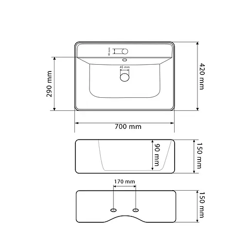 Умивальник VBI Padua 70 white накладний підвісний VBI-012203, Білий - фото 2
