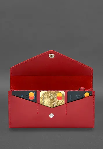 Кожаный клатч (портмоне) на кнопке 5.0 красный краст - фото 4