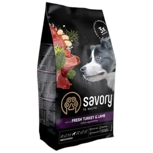 Сухой корм Savory Medium для собак средних пород, со свежим ягненком и индейкой, 3 кг - фото 1