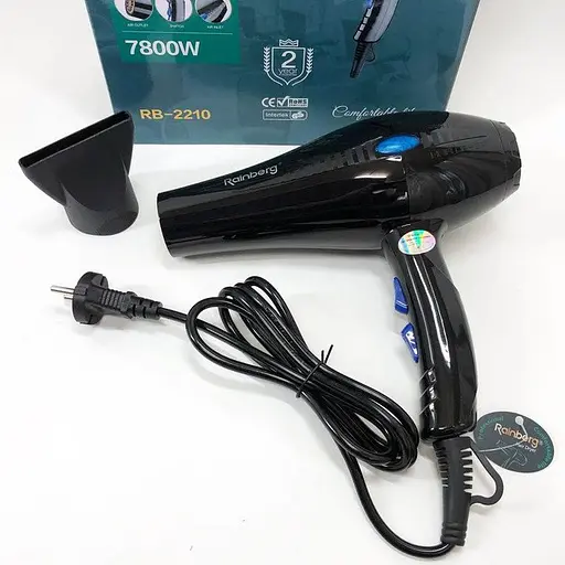 Фен стайлер для сушки и укладки волос Rainberg RB-2210 с концентратором Холодный обдув 7800W Черный - фото 4