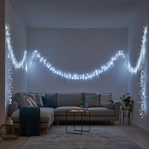 Новорічна гірлянда кімнатна нитка GarlandoPro 16 м 160 LED білий провід Біле світло W160LED16MWW