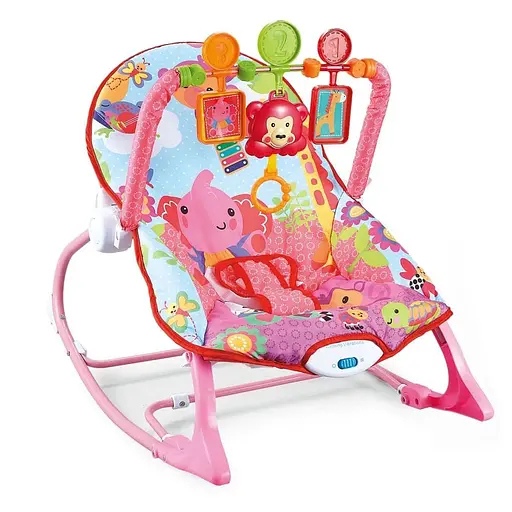 Шезлонг для малышей Hu-baby 69822 с мелодиями, вибрацией, дугой с игрушками, розовый