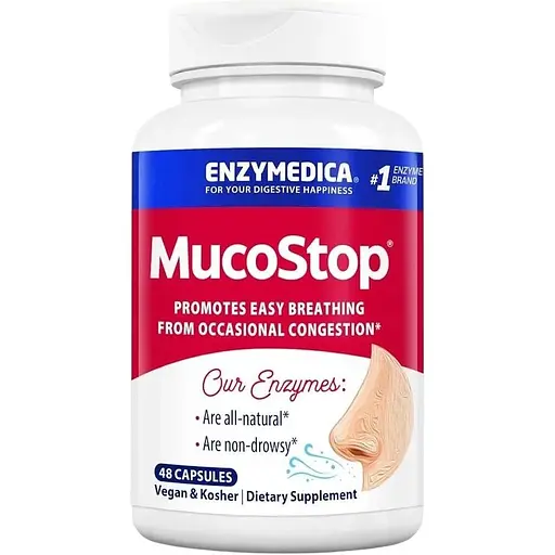 Натуральная добавка Enzymedica MucoStop, 48 капсул для облегчения дыхания