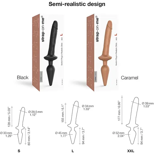 Анальная пробка с дилдо 2в1 Strap-On-Me SWITCH Plug-IN REALISTIC DILDO Black L - фото 3
