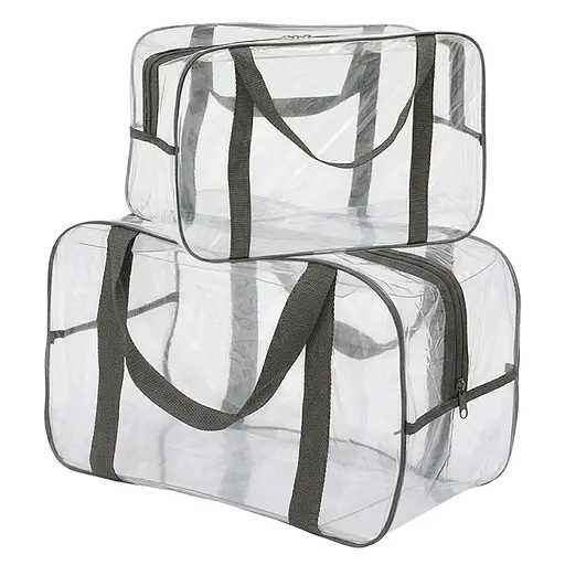 Набор прозрачных сумок в роддом: размер S 30х20х15 см + размер М 40х25х20 см (серые) - фото 1