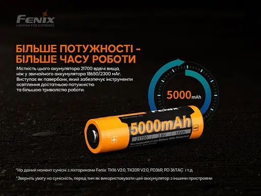 Аккумулятор 21700 Fenix ARB-L21-5000 V2.0 3.6V (Черно-желтый) - фото 4
