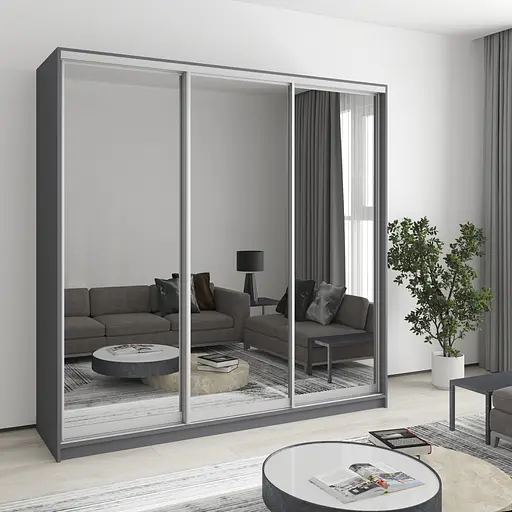 Шафа-купе тридверна MebelStar Комбо AL 3 Дзеркала 210x45x210 см Антрацит (MBS-3249)