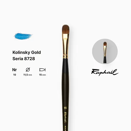 Кисть колонок овальная Raphael Kolinsky Gold, №10, профессиональная, длинная ручка - фото 2